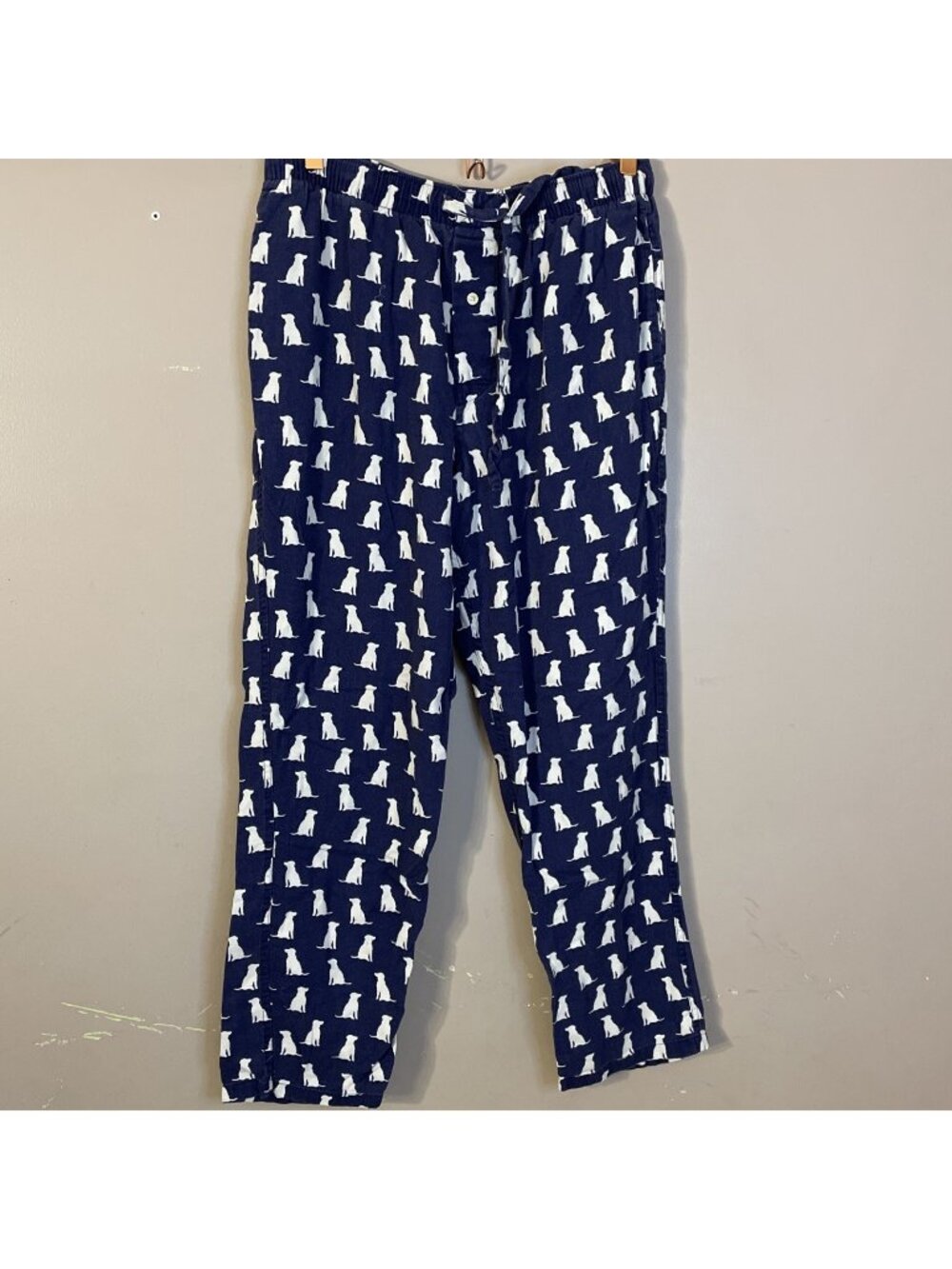 J.Crew Pajama Pants Mens 32-34 Medium Blue Flannel Dog Print Lounge Sleepwear
